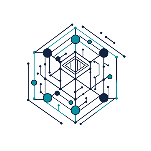 alien futuristic, vector logo minimal design of a neural blockchain block essential line, wireframe cube AI