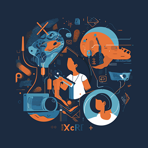 A picture that symbolize future, XR as a service, learning, Vector Syle, dark background, blue, white, orange