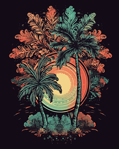 mandala palm tree, retro aesthetics, vector image, sticker design, pantone colors