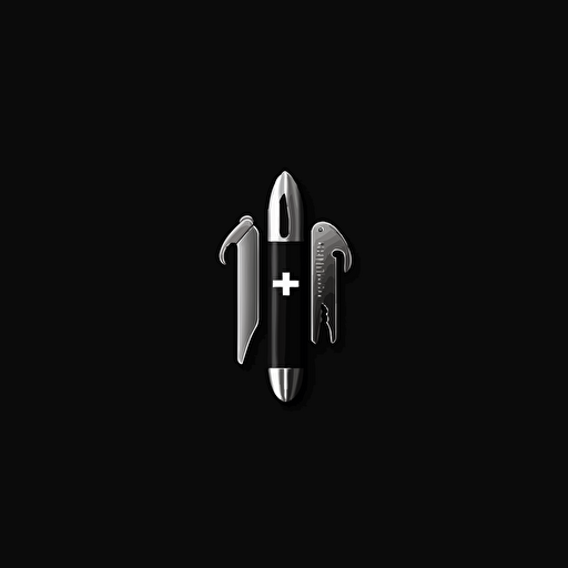 minimalist logo for a swiss army knife, black and white vector