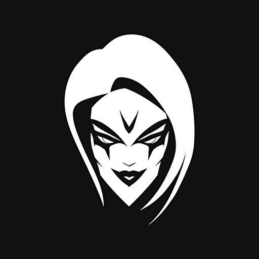 black and white minimalistic head of banshee, she, minimalistic icon, vector shape