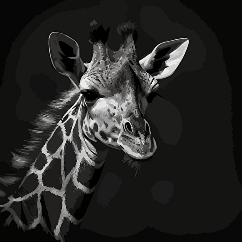 A vectorized image of a baby streamer giraffe in black and white to pint