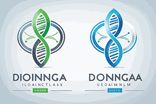 vector minimal logo for a medical company, dna, technology, green, blue, gray, clean, clear,