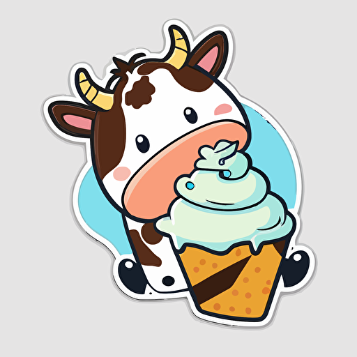 Very cute cow eating pixar style, 2d flat design, vector, cut sticker
