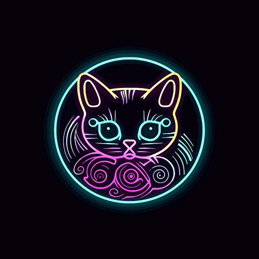 cyber neon anime style cat ying yang, vector logo, emblem, vectors. Design in circle with transparent backround