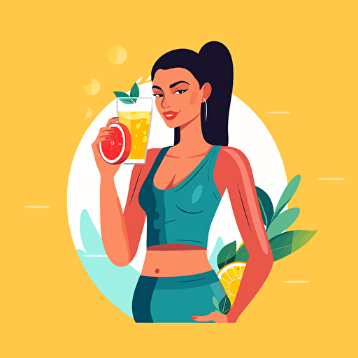 a fitness lady holding a cocktail illustration vector
