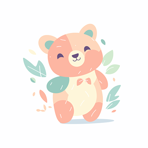 Flat 2d Vector, teddy bear, Cartoon Style, pastel, Minimalist And Cute Cartoon, Joyful, Childish and Delicate, Flat Textured Vector Illustration, white background, subject only