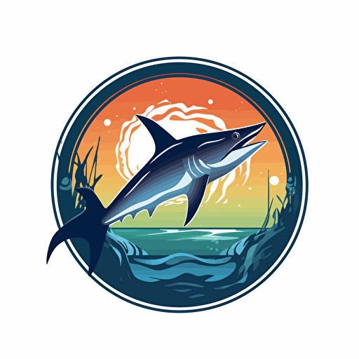 Stylished logo, tail of thresher shark, tropical, circle, vector illustration