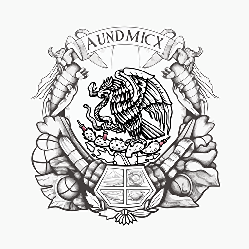 cel-shaded logo concept art, thick lineart, ngo issue mexico country heading to the future, against a white background, 2D, vector art