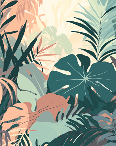 tropical flora, minimalistic, retro aesthetics, vector image, sticker design, pastel pantone colors