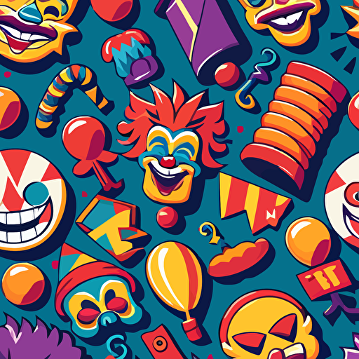 a seamless repeating vector pattern of clown related items