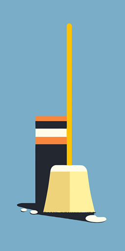 minimalist vector illustration of a broom and sponge ::