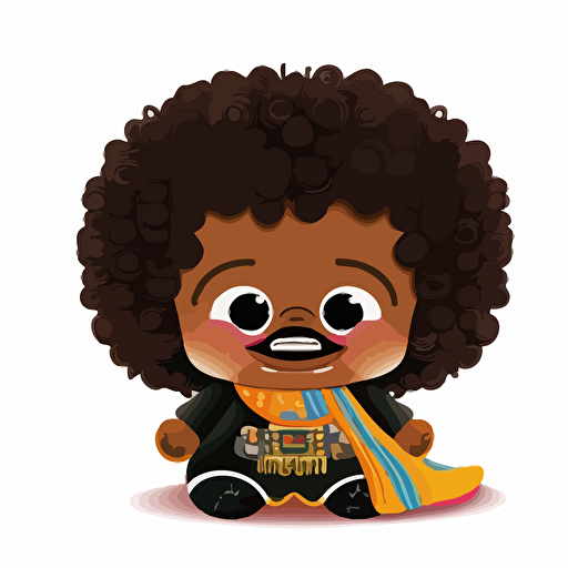 A saturated colorfull baby fur afro darth vader, goofy looking, smiling, white background, vector art , pixar style