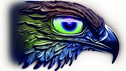 Seahawk head in Navy and Seahawk Blue with lime green eye, synth wave style, epic, high-definition, vector logo style, solar flare, pale lavender amethyst geode