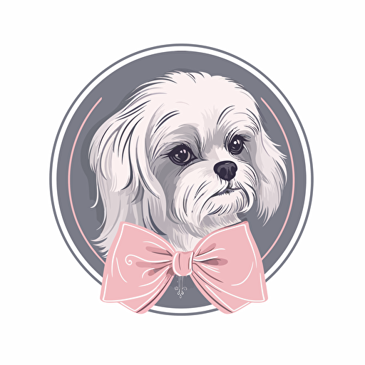 A vector logo of a Maltese for a dog grooming business, simple, memorable, sophisticated, elegant, luxurious, high-end, charming, pink, grey