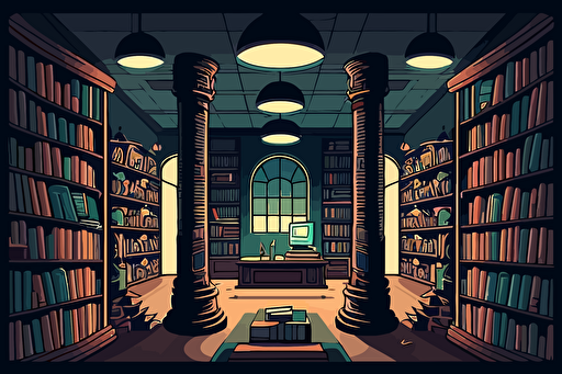 a background image of a university library, cartoon, vector illustration