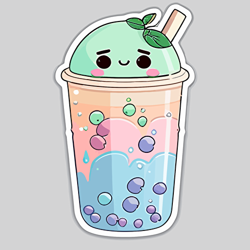 sticker flat vector art,2D kawaii, boba cup,cute,colorful disney-inspired