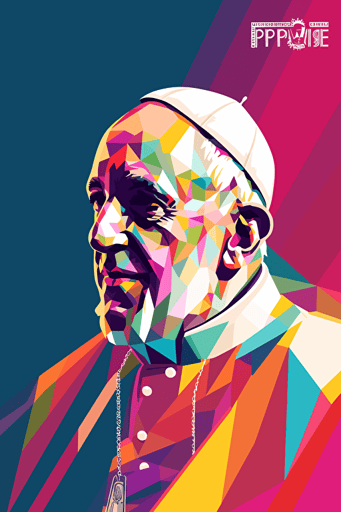 pope francis, 80s citypop style vector poster