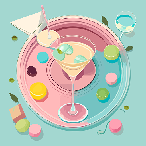 pool party, martini, music, vector illustrated, pastel colors
