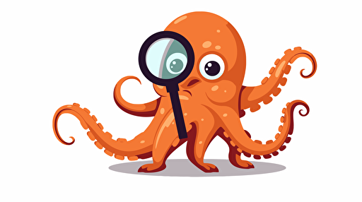 simplified flat art vector image of octopus with magnifying glass on white background