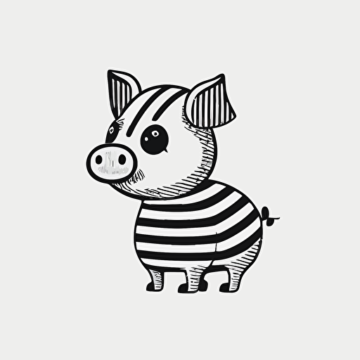 cartoon mini piglet black and white striped vector style