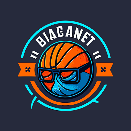 vector logo style basketball with eyeglasses minimalist orange blue