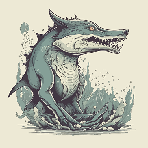 a side profile vector of mythical creature that has the body of a shark and the head of a wolf