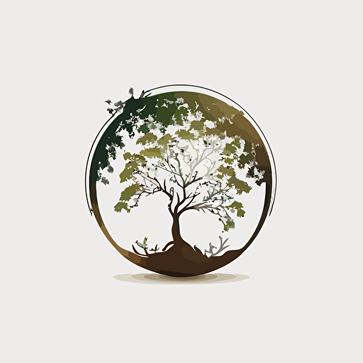 circular logo, tree, vector, simple, modern, minimalist, white space, white background