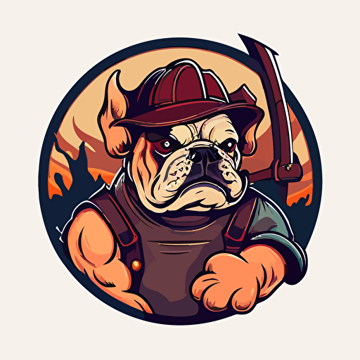 Vector flat image of a firefighter logo style, circle, bull dog mascot, vector illustration