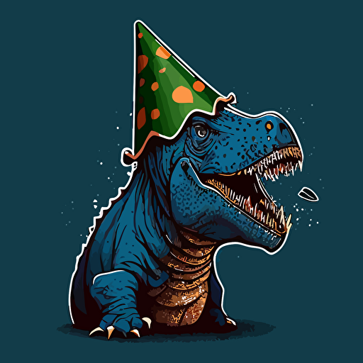 t-rex wearing birthday hat, 2d, solid color, svg format, vector art