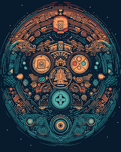 mandala retro gaming, retro aesthetics, vector image, sticker design, pantone colors