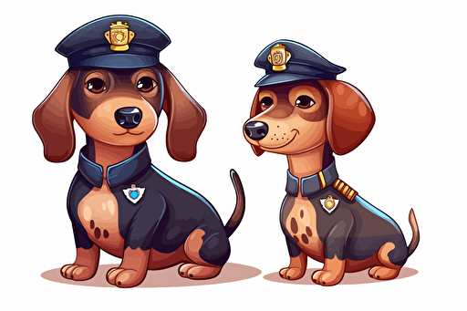 one cute cartoon dachshund dressed as a policeman::10 doodle colored pencil painting folk art::7 fantasy::2 vibrant vector illustration clip art white background::5