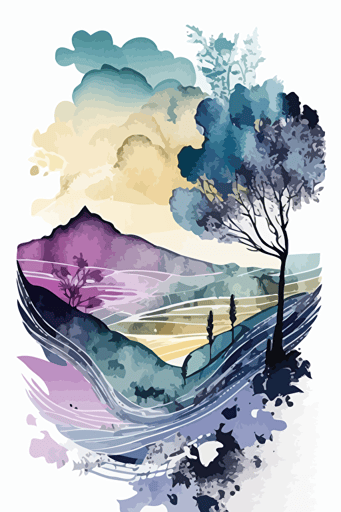 watercolour abstract landscape, vector, contour