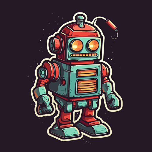 1950’s style robot, sticker, vector