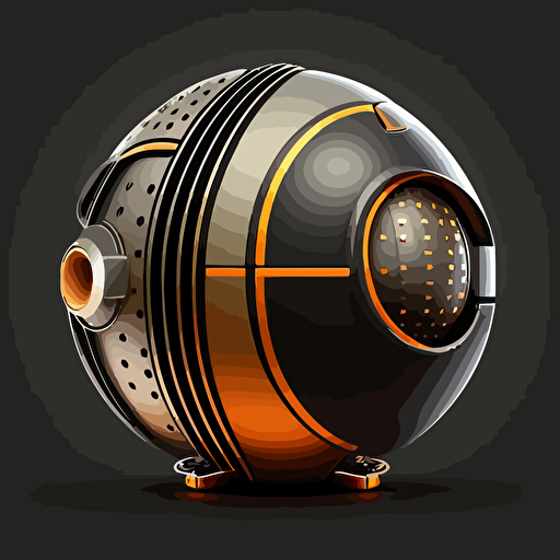 futuristic space ship, orb, orange and grey, black background, simple, vector