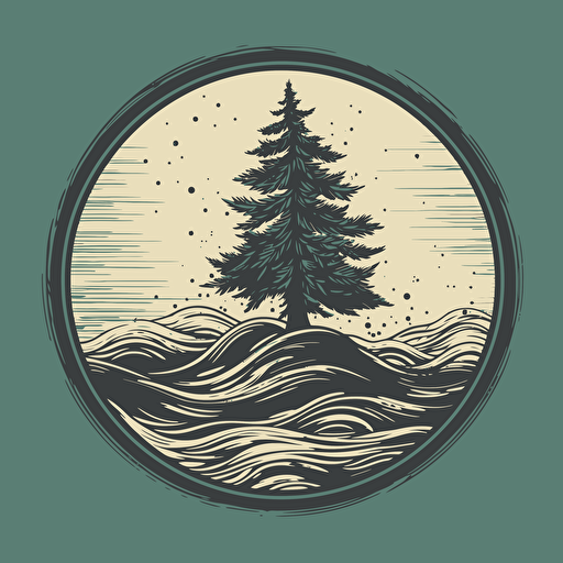 pine tree,water,vector style,emblem,sticer,clean,simple