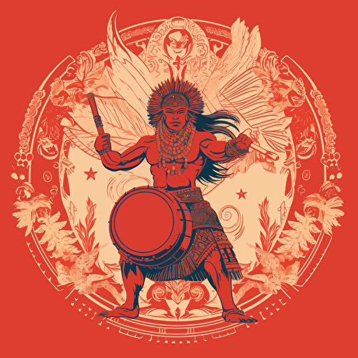 Design a captivating one-color vector illustration featuring a spirited Tongan warrior playing the drums with infectious joy, capturing the essence of their rich cultural heritage and musical traditions.