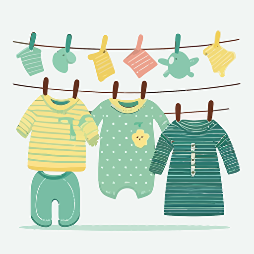 Baby Unisex Clothes Line vector, Clothes Hanging to Dry for Baby