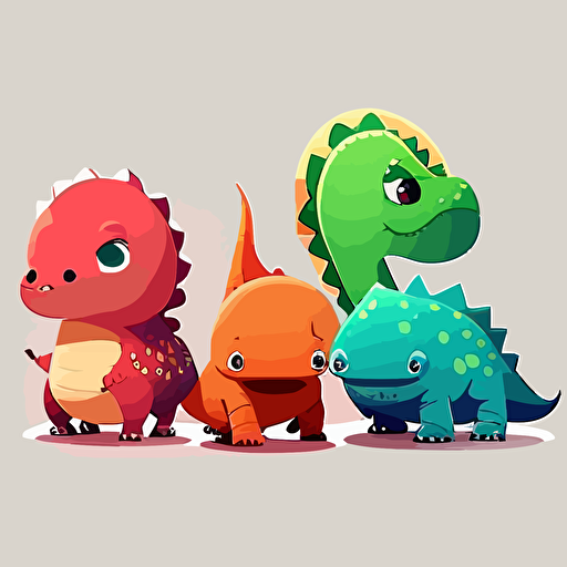 Very cute group of dinosaur dacing pixar style, 2d flat design, vector, cut sticker