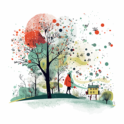 doodly, simple vector art about spring time, white background