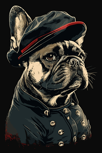 french bulldog standing with a beret, vector art, minimalistic
