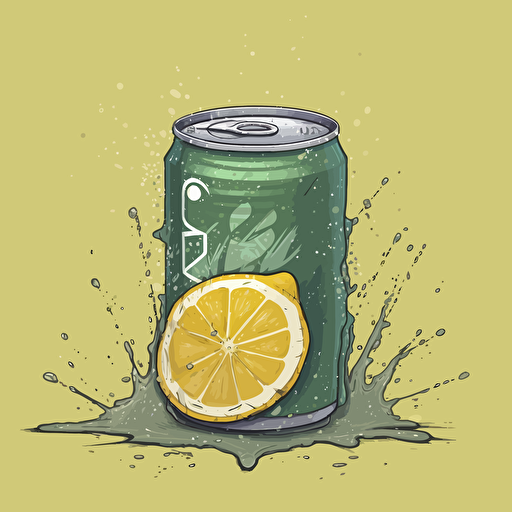 can of lemonade overflowing with green liquid, vector,