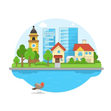 a cityscape with a river