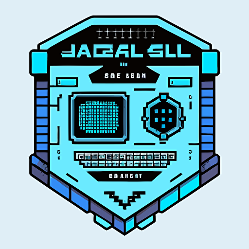 a logo showing a 16-bit pixel shield for a spacecraft dashboard in light blue with a black outline as a vector