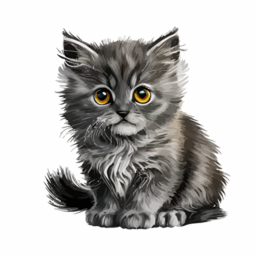A curious kitten: A cute and fluffy gray kitten with big, bright eyes, white background, Vector illustration, clip art, comic style, v 5
