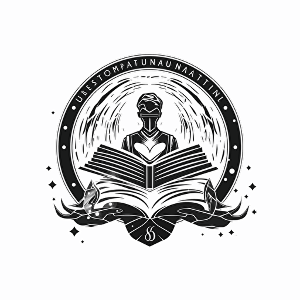 quantum realm, book editor logo, black and white, white background, flat design, vector