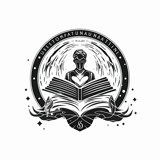 quantum realm, book editor logo, black and white, white background, flat design, vector