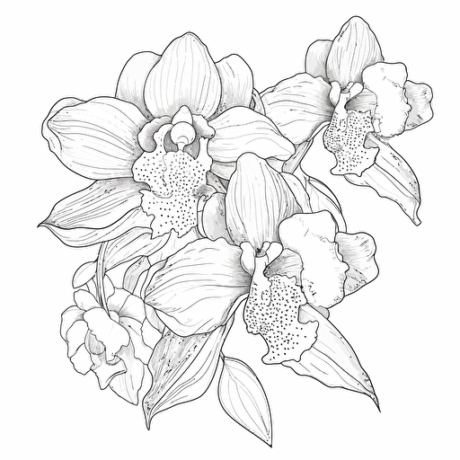Orchid ignorant style No Shadow. Coloring page. Vector. Simple.