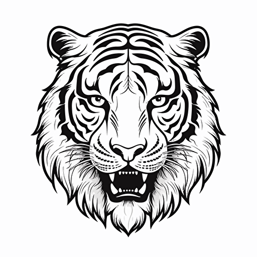 tiger head ignorant style No Shadow. Cartoon. Coloring page. Vector. Simple.