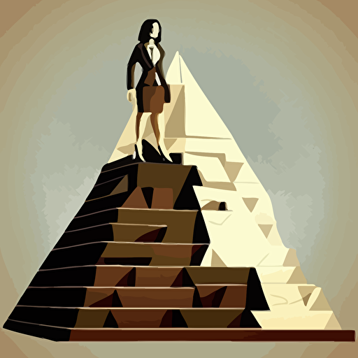 sucess Businesswomen in business suit on piramide, highly detailed vector illustration